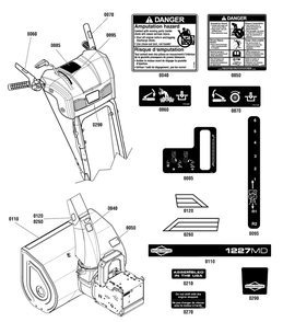 Decals Group Diagram and Parts List for 1696562-00-1227MD 2015 Briggs and Stratton Snow Blower